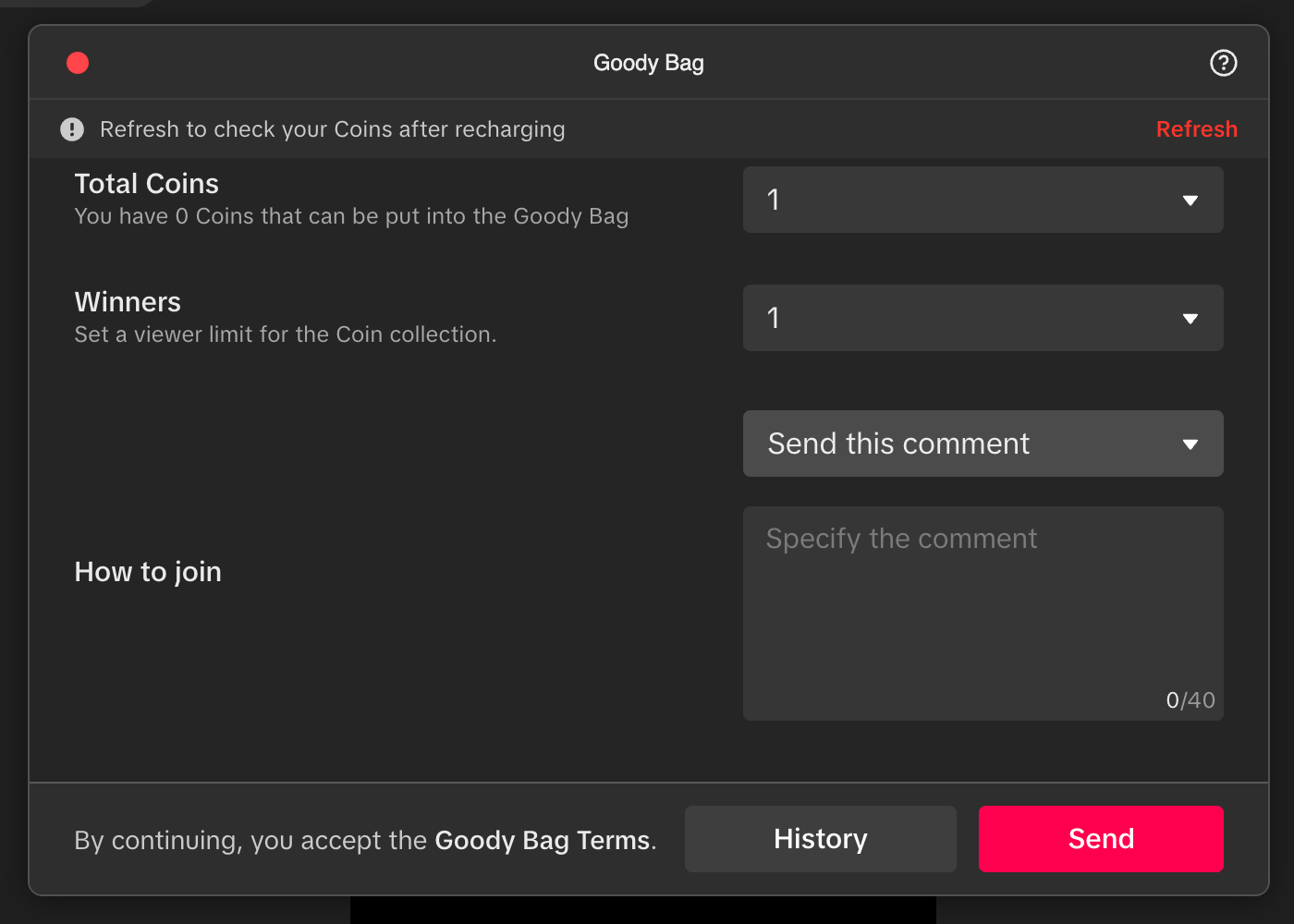 TikTok LIVE Studio Goody Bag setup panel